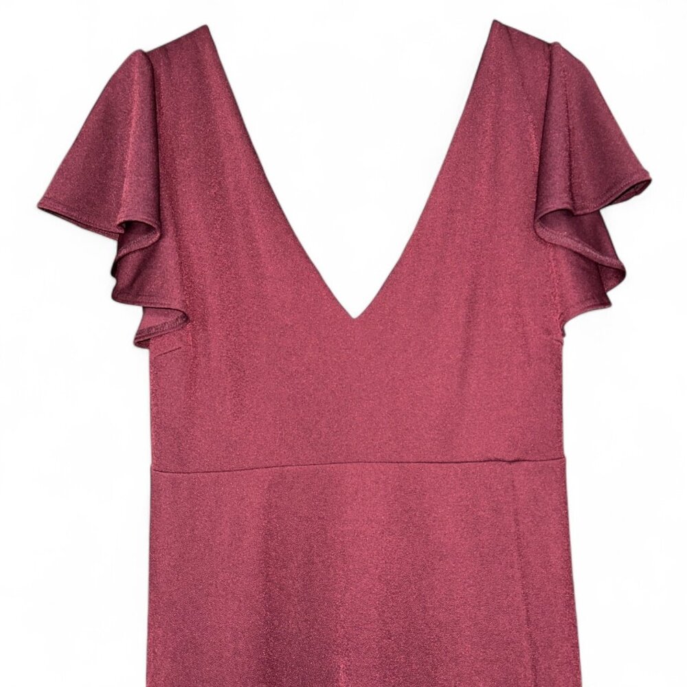 Birdy Grey Flutter Sleeve Empire Gown / Size 1X / Burgundy Bridesmaid Dress